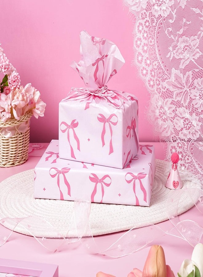 ورق مناديل مزين بفيونكات وردية من WRAPAHOLIC - 60 ورقة مقاس 14 × 20 بوصة، فيونكات وردية ونجوم لامعة، كمية كبيرة، مثالي لحفلات استقبال المولود الجديد وأعياد ميلاد البنات، ولتزيين هدايا الحفلات. - Image 5